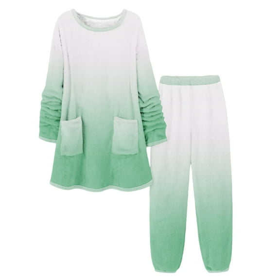 Hueook Cotton Pajamas for Women Fleece-Lined Pajama Set Green 3X