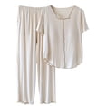 thumbnail image 1 of Hueook Cotton Pajamas for Women Set Women's Fashion Solid Color with Chest Cushion Tops Long Pants Pajamas Sets White M, 1 of 5