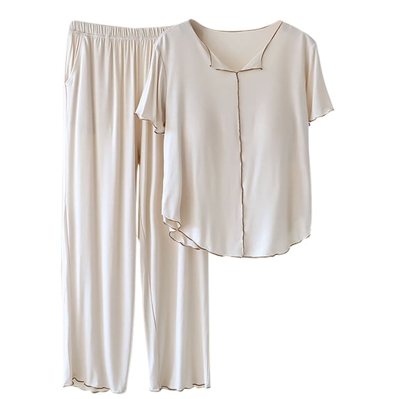Hueook Cotton Pajamas for Women Set Women's Fashion Solid Color with Chest Cushion Tops Long Pants Pajamas Sets White M