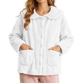 thumbnail image 1 of Hueook Cozy Fleece Bed Jacket Winter Warm Button Down Cardigan Lace Collar Pockets Soft Sleepwear 2X, 1 of 7