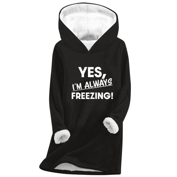 Hueook Crewneck Sweatshirts Women Women's Digital Printed Plush and Thickened Fashionable Casual Long Sleeved Hooded Round Neck Sweatshirt Black XL