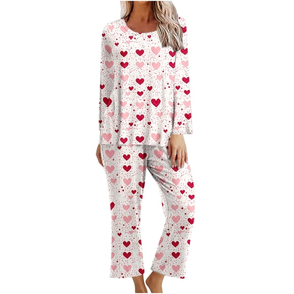 Hueook Cruise Outfits for Women 2025 Women Fashion St. Patrick's Fashion Printed Round Neck Long Sleeve Pants Set Pink M