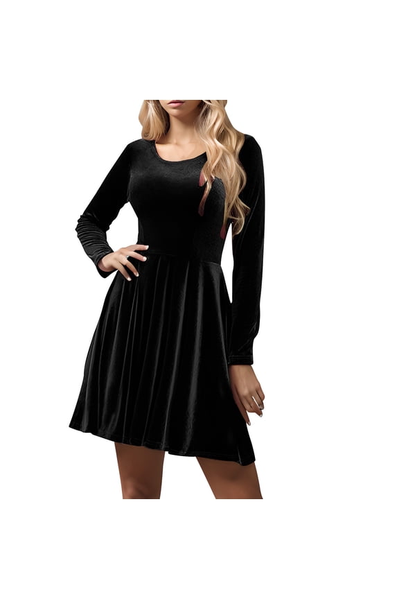 Dresses for Women Winter Dresses for Women 2025 Women's Solid Color Long Sleeve Closed Temperament Dress Black M