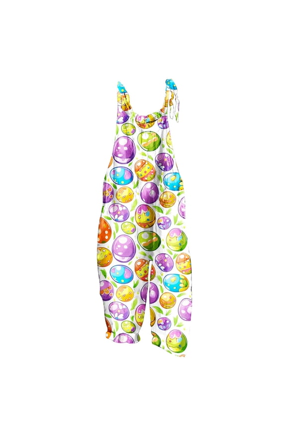 Easter Jumpsuits for Women Pants Casual Women Ladies Printed Summer Sleeveless Backless Loose Long Playsuits Rompers Jumpsuit Multicolor M