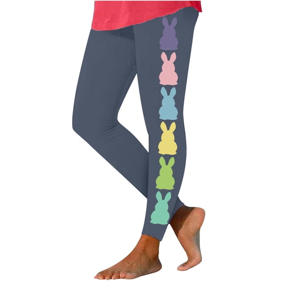 Hueook Easter Womens Yoga Pants Women Pants Women's Fashion Solid Color Easter Print Leggings with Yoga Sport Elastic Pants Navy L