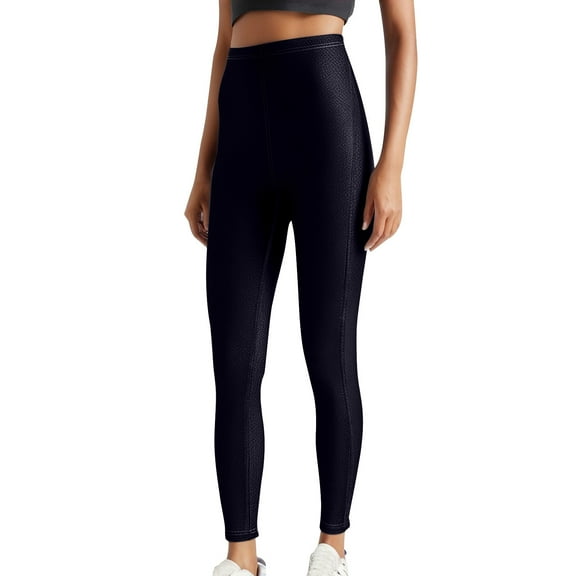 Hueook Elastic Plus Size Yoga Pants for Women Women's Solid Color Thick Oversized Imitation Denim Bottom Pants Black 4X