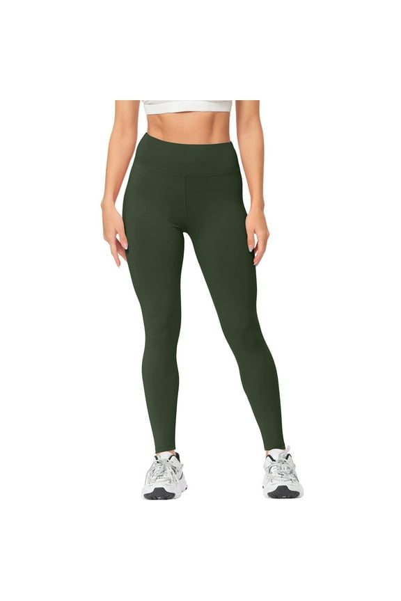 Leggings for Women Solid Color Yoga Leggings Abdominal Non-perspective Fitness Exercise Running High-waisted Nude Yoga Pants Army Green M