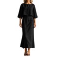 thumbnail image 1 of Hueook Elegant Dress for Women Crew Neck 3/4 Sleeve Straight Fit Casual Midi Dress Black 3X, 1 of 8
