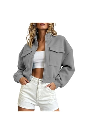 Fall Bomer Jackets for Women Trendy Varsity Jackets Corduroy Ladies Zipper Jacket Long Sleeve Coat with Pockets Gray XL