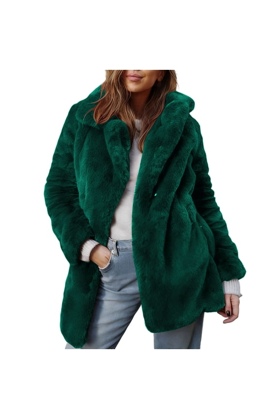 Fall Coats for Women 2025 Women's Winter Solid Color Long Sleeve Warm Faux Jacket Army Green M