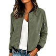 thumbnail image 1 of Hueook Fall Jacket Women Lightweight Bomer Jackets Zip-Up Long Sleeve Jacket with Ribbed Contrast Panels Kangaroo Pocket Green 2X, 1 of 3
