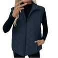 thumbnail image 1 of Hueook Fall Jacket Womens Ladies Winter Vests Sleeveless Fleece Jacket Zip Up Stand Collar Long Warm Drawstring Coat with Pockets Outerwear Navy S, 1 of 8