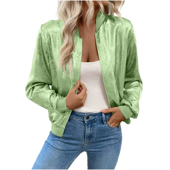 Hueook Fall Jackets for Women 2025 Fashion Women Casual Cardigan Solid Long Sleeve Jacket Zipper Coat Green 2X
