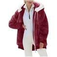 thumbnail image 1 of Hueook Fall Jackets for Women Hoodies Women's Solid Color Zipper Pocket Hooded Ear Loose Jacket Long Sleeved Hooded Casual Jacket/jacket Wine M, 1 of 8