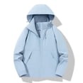 thumbnail image 1 of Hueook Fall Jackets for Women Insulated Hiking Color Detachable Cap Breathable Thin Sunscreen Coat Jacket Light Blue 4X, 1 of 3