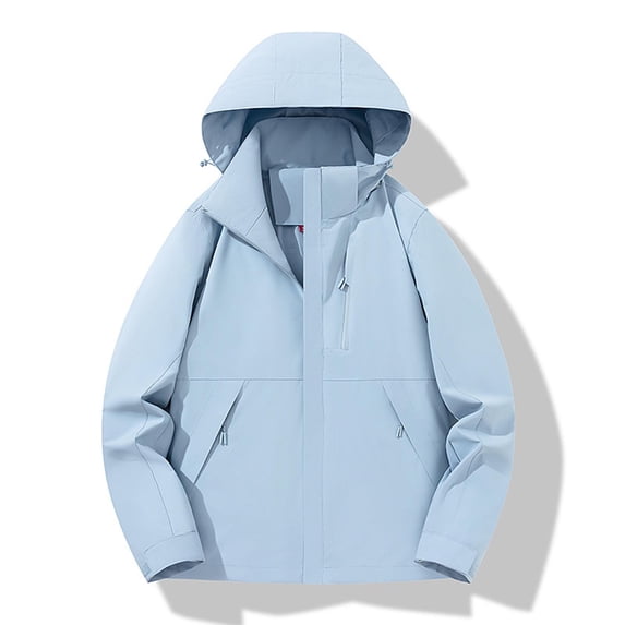 Hueook Fall Jackets for Women Insulated Hiking Color Detachable Cap Breathable Thin Sunscreen Coat Jacket Light Blue 4X