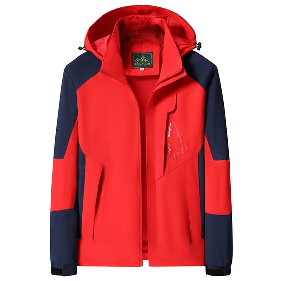 Hueook Fall Jackets for Women Insulated Hiking Solid Rain Jacket Outdoor Hooded Raincoat Windproof Top Red 3X