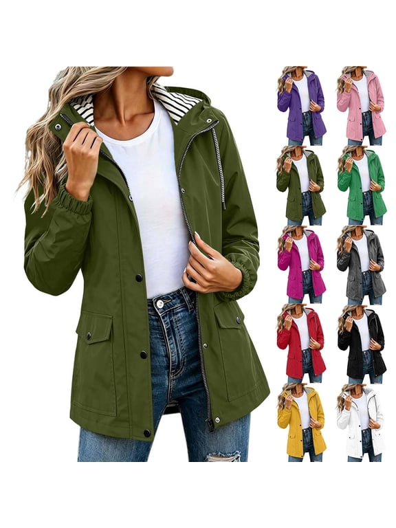 Fall Jackets for Women Lightweight Hiking Rain Jacket Outdoor Plus Size Hooded Raincoat Windproof Black 5X