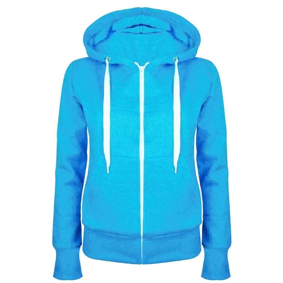 Hueook Fall Jackets for Women Trendy Ladies‘s Long Sleeve Casual Hooded Slim Zipper Fleece Sweater Coat Light Blue XL