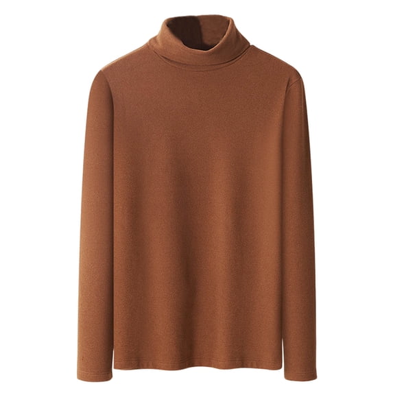Hueook Fall Sweaters Men Casual Fashion Solid Color Warm Knitted Sweater Long Sleeves Rong Top Brown 5X