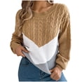 thumbnail image 1 of Hueook Fall Sweaters for Women Sweater for Women Women's Casual Color Blocking Dough Twists Lantern Sleeve Knitting Pullover Sweater Top Khaki M, 1 of 8