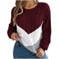 thumbnail image 1 of Hueook Fall Sweaters for Women Sweater for Women Women's Casual Color Blocking Dough Twists Lantern Sleeve Knitting Pullover Sweater Top Wine L, 1 of 8