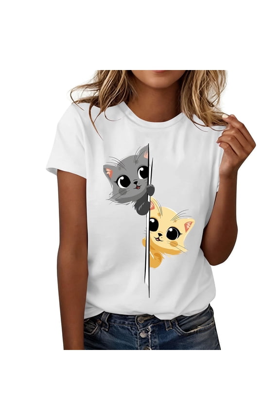 Fall Tops for Women Running Shirts Women's Funny Graphic Print Short Sleeve Crew Neck T-Shirt Humor Tee for Casual Wear White XL
