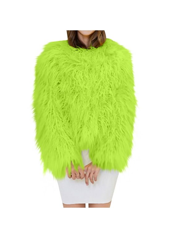 Faux Fur Coat Women Winter Solid Color Casual Extended Warm Jacket Green M