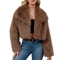 thumbnail image 1 of Hueook Faux Fur Coat Womens Ladies Warm Faux Furry Long Coat Jacket Winter Solid Turn Down Collar Outerwear Brown L, 1 of 8