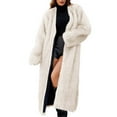 thumbnail image 1 of Hueook Faux Fur Jacket Womens Ladies Warm Faux Furry Long Coat Jacket Winter Solid V-neck Outerwear Beige L, 1 of 6