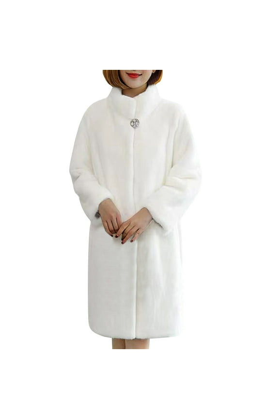 Faux Fur Women Faux Coat Elegant Thick Warm Fashion Outerwear Long Fake Jacket White XL
