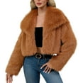 thumbnail image 1 of Hueook Faux Fur Womens Ladies Warm Faux Furry Long Coat Jacket Winter Solid Turn Down Collar Outerwear Orange 2X, 1 of 7