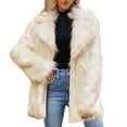 thumbnail image 1 of Hueook Faux Suede Jacket Women Womens Ladies Warm Faux Furry Long Coat Jacket Winter Solid V-neck Outerwear Beige 3X, 1 of 5
