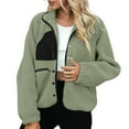 thumbnail image 1 of Hueook Flannel Jacket Women European and American Solid Color Lamb Wool Jacket Long Sleeved Hooded Casual Jacket/jacket Green XL, 1 of 8