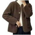 thumbnail image 1 of Hueook Flannel Jacket Women Jacket Women Women's Fashionable Round Neck Lambhair Loose Top Jacket Coffee M, 1 of 3