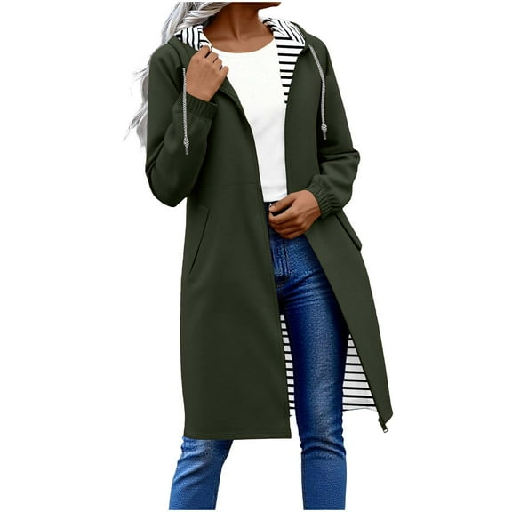 Hueook Flannel Jacket Women Solid Color Rain Jacket Outdoor Hooded Windproof Loose with Pocket Coat Army Green L