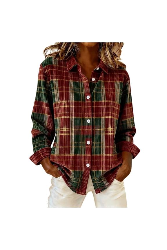 Flannel Shirt Women Solid Color Corduroy Shirt Jacket for Winter Casual Tops Red M