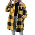 thumbnail image 1 of Hueook Fleece Jacket Women Lightweight Jacket Women Women's Long Sleeved Warm Button Jacket with Plaid Lapel and Pocket Top Yellow L, 1 of 6