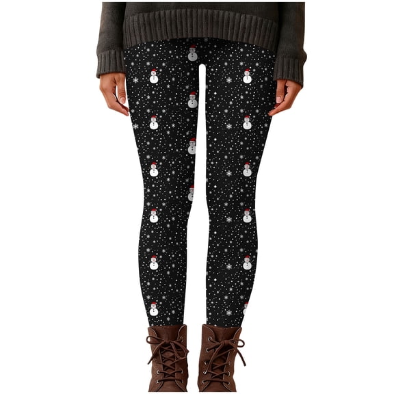 Hueook Fleece-Lined Leggings for Women Women's Christmas Printed High Waist Yoga Long Yoga Pant Running Yoga Loose Leisurely Pants Black S