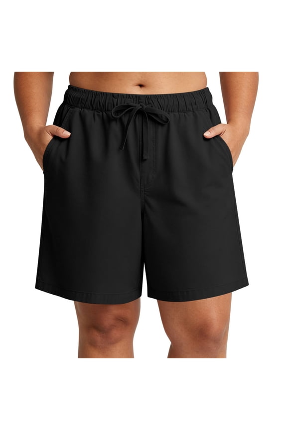 Flowy Shorts Cotton Bermuda Shorts Plus Size Women's Solid Drawstring Casual High Waist Elastic Waist Summer Shorts with Side Pockets Black 4X