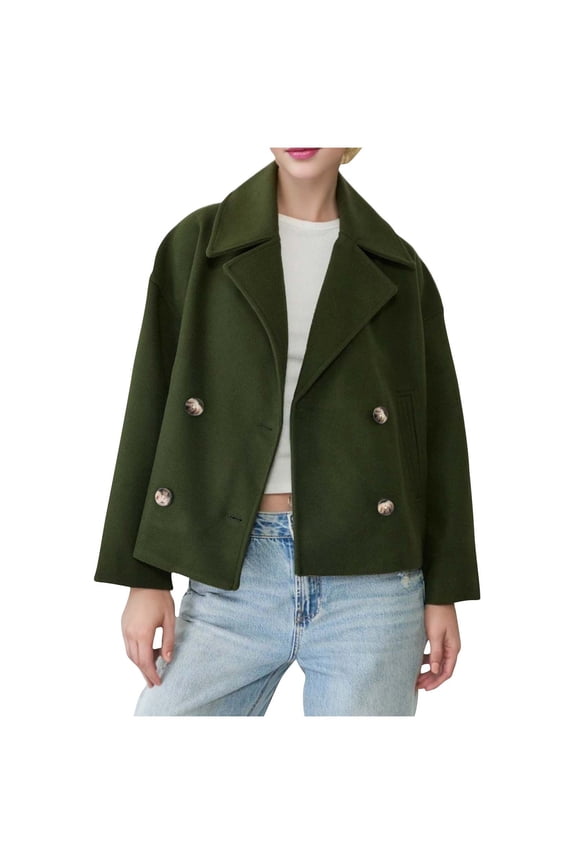 Fringe Jacket Lightweight Fashionable Women's Solid Color Long Sleeved Lapel Button Pocket Casual Woolen Jacket Army Green L