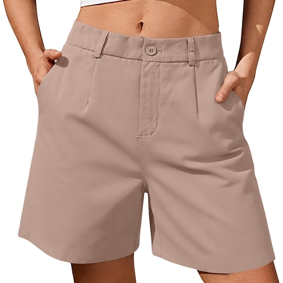 Hueook Golf Shorts Plus Size Bermuda Shorts ladies Summer Suit Pants Casual Shorts with Pockets Five Quarter Pants Khaki 2X