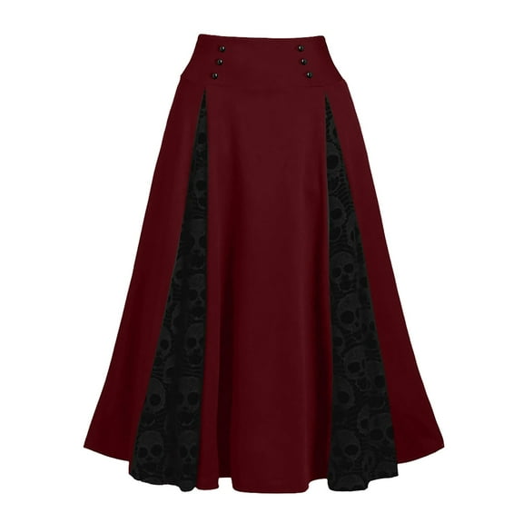 Hueook Halloween Skirts for Women Plus Size Fashion Gothic Dress Splicing Sexy Split Half Length Skirt Clearance