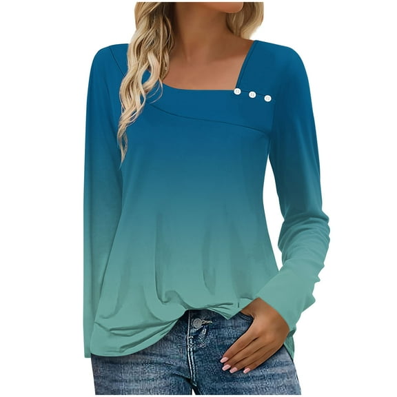 Hueook Hawaiian Shirts for Women Fashion Women's Casual Printed V-Neck Long Sleeve T-shirt Button Tops Green S