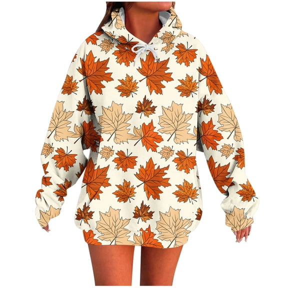 Hueook Hawaiian Shirts for Women Fashion Women's Winter Long Sleeve Regular Hooded Print Comfy Tank Tops Orange 2X