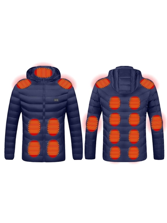 Heated Coat Heated Coat for Men Unisex Casual Zipper Double Control 15 Areas Heat Heating USB Charging Jackets Blue XL