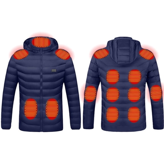 Hueook Heated Jacket Heated Jacket for Men Unisex Casual Zipper Double Control 15 Areas Heat Heating USB Charging Jackets Blue L