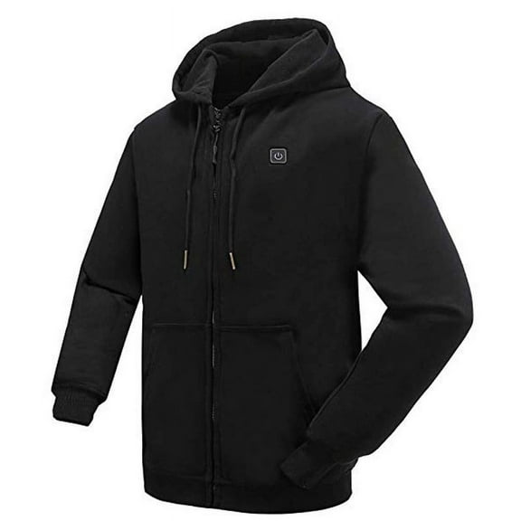 Hueook Heated Jackets Heated Jacket Men Thickened Warm Outdoor Casual Hooded Heating Coat Black L