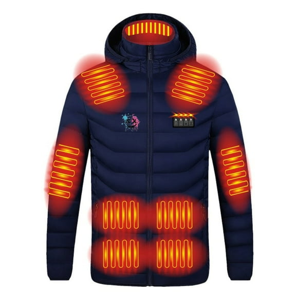 Hueook Heated Jackets for Women Mens Heated Jacket Men's Fashion Zipper Hooded Casual Four Control Heating Jacket Long Sleeved Hooded Casual Jacket Blue 2X