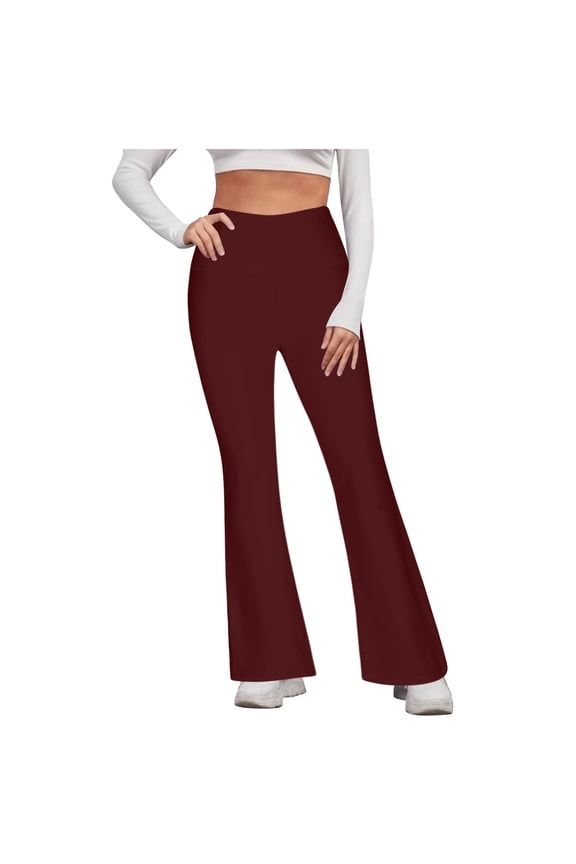 Fleece Lined Leggings Women Women Solid Color Tight Fitting Hip Shaping Flared Pants Yoga Pants Wine L